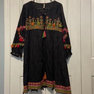 ETHNIC Black Embroidered Pakistani Kurta
